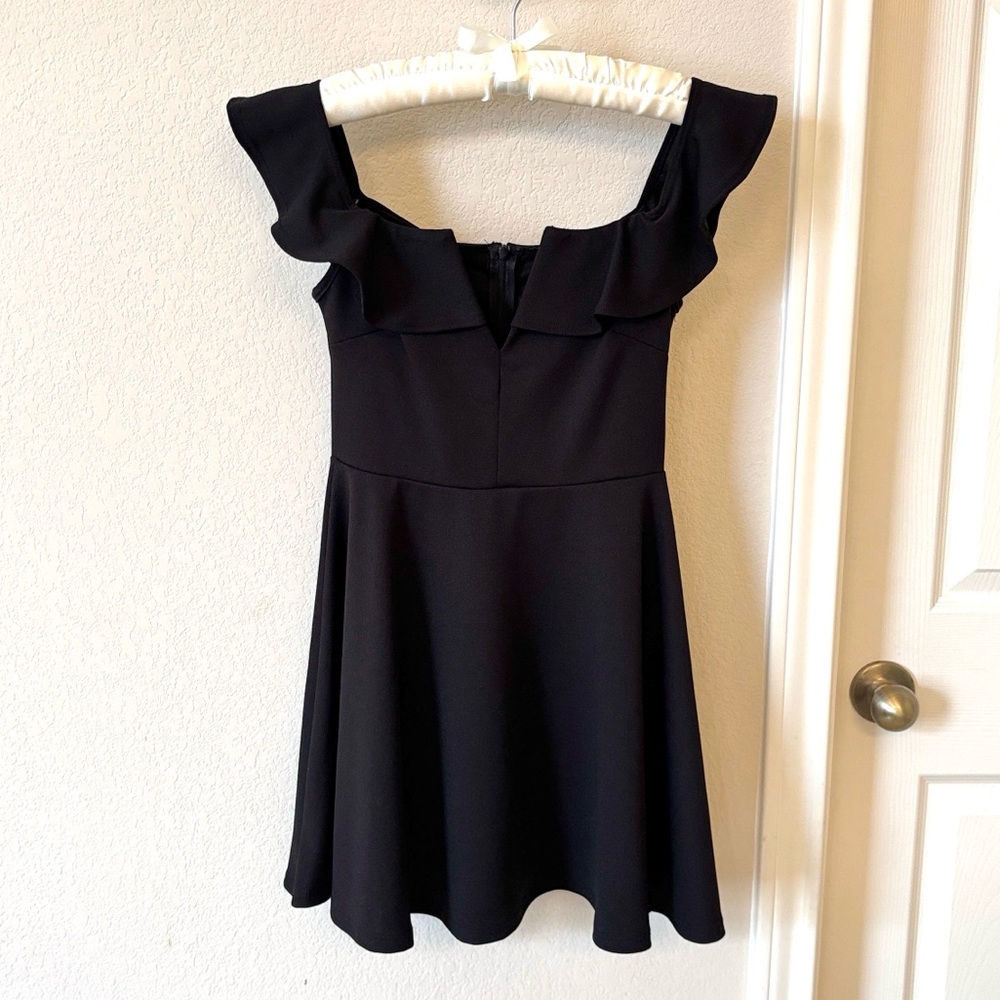 Lulus Black Ruffle Mini Dress Fit and Flare Skater Party Formal Dress Size Small
